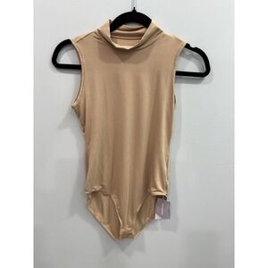 MANGOPOP Women's Turtleneck Bodysuit Beige Size Small NWT